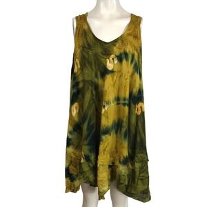 SAKKAS - WOMEN'S FREE SIZE - OLIVE/BEIGE SLEEVELESS100% RAYON COVER UP DRESS
